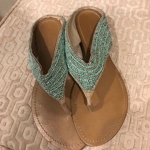 Blue and silver hand beaded sandals